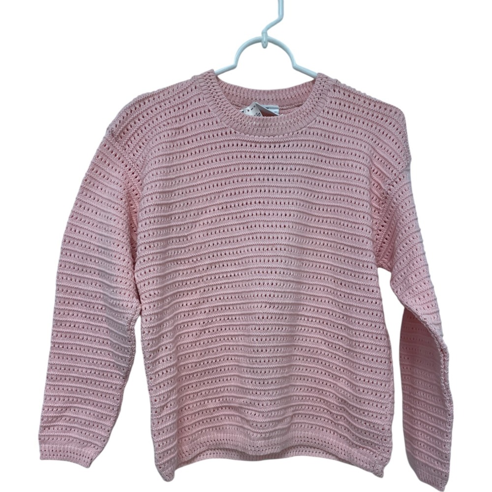 Basic Editions Womens Pink Long Sleeve Knitted Sweater Crew Neck Medium‎ Vintage